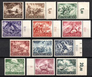 1943 Third Reich, Germany, Wehrmacht (Mi. 831 - 842, Full Set, Margins, Plate Numbers, CV $30, MNH)