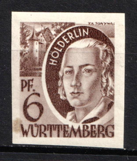 1948 6pf Wurttemberg-Hohenzollen, French Zone of Occupation, Germany (Mi. 15 U, Imperforate, CV $90)