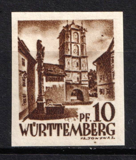 1948 10pf Wurttemberg-Hohenzollen, French Zone of Occupation, Germany (Mi. 17 U, Imperforate, CV $90)