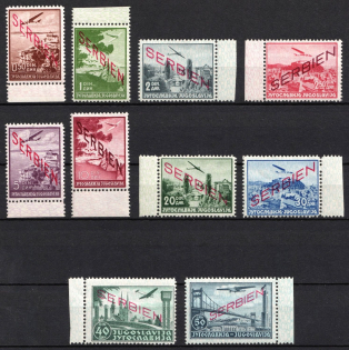1941 Serbia, German Occupation, Germany, Airmail (Mi. 16 - 25, Full Set, Margins, Signed, CV $140)