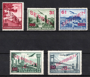 1941 Serbia, German Occupation, Germany, Airmail (Mi. 26 - 30, Full Set, Signed, CV $50)
