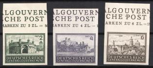 1943 General Government, Germany (Mi. 113 U - 115 U, Imperforate, Margins, CV $40)