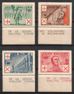 1942 Belgian Walloon Legion, Germany (Mi. I - IV, Margins, Sheet Inscriptions, Plate Numbers on the Backside, Full Set, CV $180, MNH)