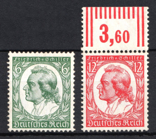 1934 Third Reich, Germany (Mi. 554 - 555, Full Set, Margin, Plate Number, CV $60)
