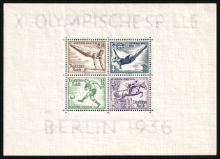 1936 Third Reich, Germany, Souvenir Sheet (Mi. Bl. 5 X, CV $60)
