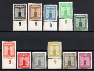 1938 Third Reich, Germany, Official Stamps (Mi. 144 - 154, Full Set, Margins, Plate Numbers, CV $150)