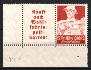 1934 12pf Third Reich, Germany, Se-tenant, Zusammendrucke (Mi. W 101, Corner Margin, CV $50, MNH)