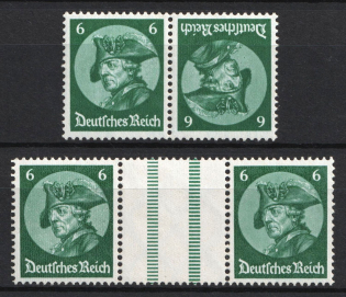 1933 6pf Third Reich, Germany, Tete-beche, Se-tenants, Zusammendrucke (Mi. K 17, WZ 9, CV $50)