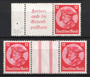 1933 12pf Third Reich, Germany, Se-tenants, Zusammendrucke (Mi. W 45, WZ 10, CV $70)