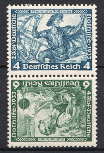 1933 Third Reich, Germany, Wagner, Tete-beche, Se-tenant, Zusammendrucke (Mi. SK 19, CV $70)