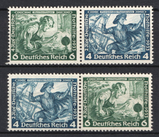 1933 Third Reich, Germany, Wagner, Se-tenants, Zusammendrucke (Mi. W 47, W 49, CV $50)