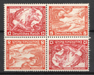 1933 Third Reich, Germany, Wagner, Tete-beche, Se-tenant, Zusammendrucke, Block of Four (Mi. W 55, CV $50)