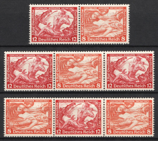 1933 Third Reich, Germany, Wagner, Se-tenants, Zusammendrucke (Mi. W 55, W 56, W 58, CV $120)