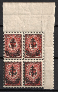 1919 30k on 4k West Army, Russia, Civil War, Block of Four (Russika 24, Corner Margins, CV $125, MNH)