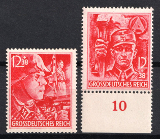 1945 Third Reich, Germany (Mi. 909 - 910, Full Set, Margin, Plate Number, CV $100, MNH)