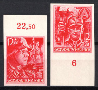 1945 Third Reich, Germany (Mi. 909 - 910, Full Set, Imperforate, Margins, Plate Numbers, CV $100, MNH)