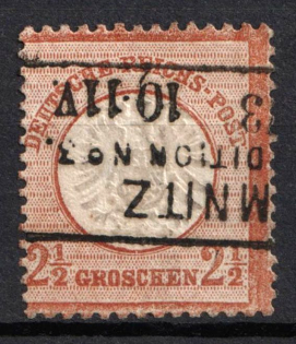 1872 2.5gr German Empire, Large Breast Plate, Germany (Mi. 21 a, Used, CV $120)