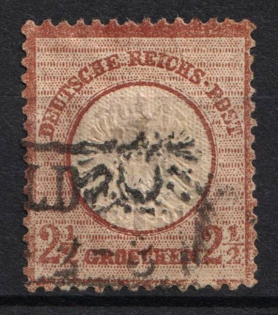 1872 2.5gr German Empire, Large Breast Plate, Germany (Mi. 21 b, Used, CV $840)