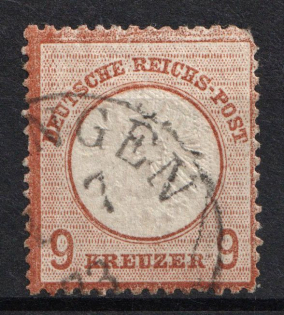 1872 9kr German Empire, Large Breast Plate, Germany (Mi. 27 a, Used, CV $540)