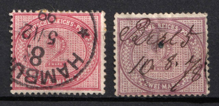 1875-1900 German Empire, Germany (Mi. 37 c, 37 e, Used, Pen Cancellation, CV $970)