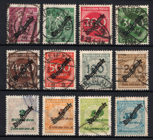 1923 Weimar Republic, Germany, Official Stamps (Mi. 75, 77 - 86, 88, Signed, Used, CV $1,350)