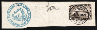 1928 4rm on piece Weimar Republic, Germany, Graf Zeppelin, Airmail (Mi. 424, Used, CV $50)