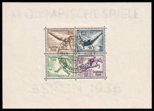 1936 Third Reich, Germany, Souvenir Sheet (Mi. Bl. 5 X, Used, CV $90)