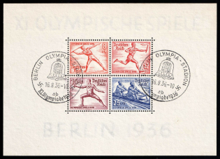 1936 Third Reich, Germany, Souvenir Sheet (Mi. Bl. 6, Commemorative Cancellations, CV $110)