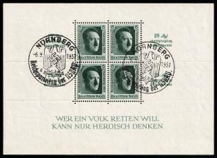 1937 Third Reich, Germany, Souvenir Sheet (Mi. Bl. 11, Commemorative Cancellations, CV $70)