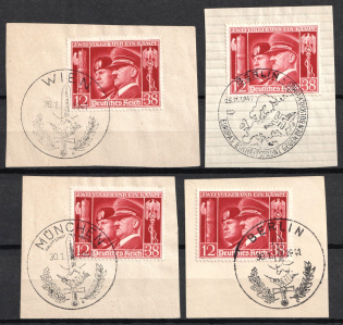 1941 12pf on pieces Third Reich, Germany (Mi. 763, FDC Commemorative Cancellations)