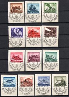 1944 Third Reich on pieces, Germany, Wehrmacht (Mi. 873 - 885, Full Set, Commemorative Cancellations, CV $30)