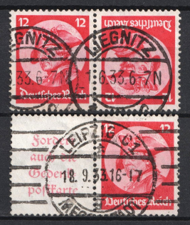 1933 12pf Third Reich, Germany, Tete-beche, Se-tenants, Zusammendrucke (Mi. K 18, W 45, Used, CV $60)