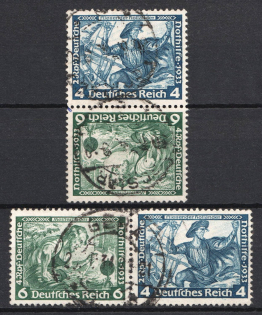 1933 Third Reich, Germany, Wagner, Se-tenants, Zusammendrucke (Mi. SK 19, W 47, Used, CV $140)