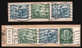 1933 Third Reich on pieces, Germany, Wagner, Se-tenants, Zusammendrucke (Mi. W 47, W 50, Used, CV $100)