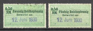 1930 Germany Fiscal Tax Revenue Stamps (Cancelled)