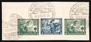1933 Third Reich on piece, Germany, Wagner, Se-tenants, Zusammendrucke (Mi. W 48, Corner Margin, Used, CV $70)