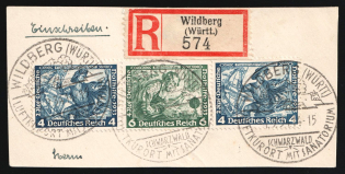 1933 Third Reich on piece, Germany, Wagner, Se-tenants, Zusammendrucke (Mi. W 50, Special Cancellations, CV $70)