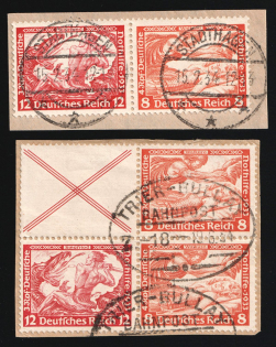 1933 Third Reich on pieces, Germany, Wagner, Se-tenants, Zusammendrucke, Block of Four (Mi. W 51, W 55, Used, CV $170)