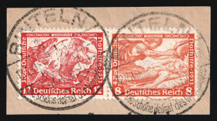 1933 Third Reich on piece, Germany, Wagner, Se-tenant, Zusammendrucke (Mi. W 55, Used, CV $40)