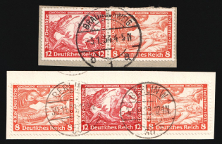 1933 Third Reich on pieces, Germany, Wagner, Se-tenants, Zusammendrucke (Mi. W 55, W 58, Used, CV $130)