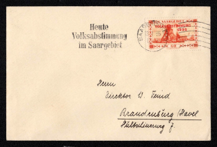1935 (13 Jan) Joining of Saar, Germany, Cover from Saarbrucken to Brandenburg franked with 60c
