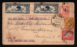 1928 (27 Oct) United States, Graf Zeppelin Airship Airmail Postcard from New York to Berlin, First Flight to North America 'Lakehurst - Friedrichshafen'