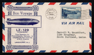 1936 (11 May) United States, Hindenburg Airship Airmail Cover from Lakehurst to South Portland, First Flight to North America 'Lakehurst - Friedrichshafen'