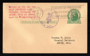 1933 (26 Oct) United States, Graf Zeppelin Airship Airmail Cover from Chicago to Akron, Flight 'Friedrichshafen - Chicago'