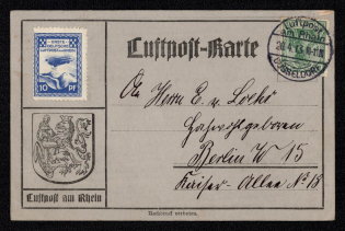 1913 (20 Apr) First German Zeppelin Airmail on the Rhine, German Empire, Postcard from Dusseldorf to Berlin (Mi. 9, 85, CV $120)