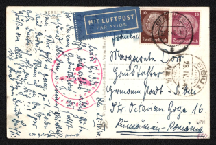 1940 (22 Apr) Third Reich, Germany, Airmail Censored Postcard from Berlin to Sibiu franked with 10pf and 15pf