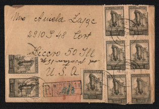 1946 (26 Oct) Poland, Registered Cover from Mysliborz to Chicago multiple franked with 1zl