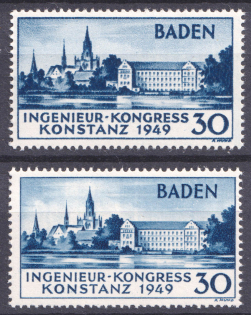 1949 30pf Baden, French Zone of Occupation, Germany (Mi. 46 II +46 I, Full Set, CV $850, MNH)
