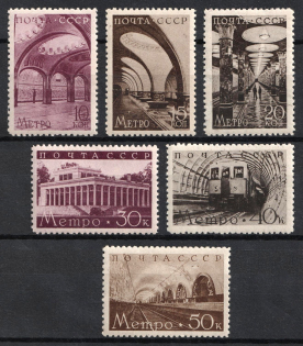 1938 The Second Line of Moscow Subway, Soviet Union, USSR, Russia (Zv. 550 - 555, Full Set, CV $225, MNH)