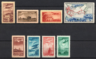 1949 The Plane IL - 12, Soviet Union, USSR, Russia, Airmail (Zv. 1368 - 1375, Full Set, CV $140, MNH/MLH)